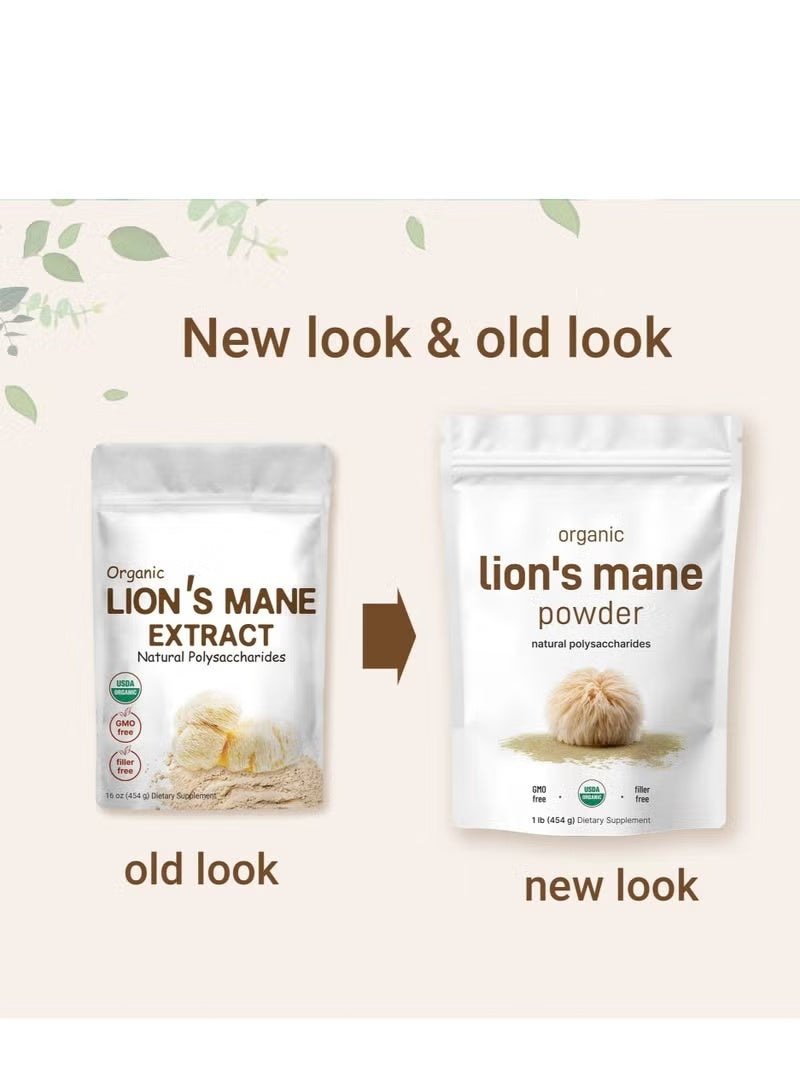 Organic Lions Mane Mushroom Supplement Powder, 1 lb | Natural Superfood for Brain, Energy, & Immune Health | Non-GMO, Vegan - Image 2